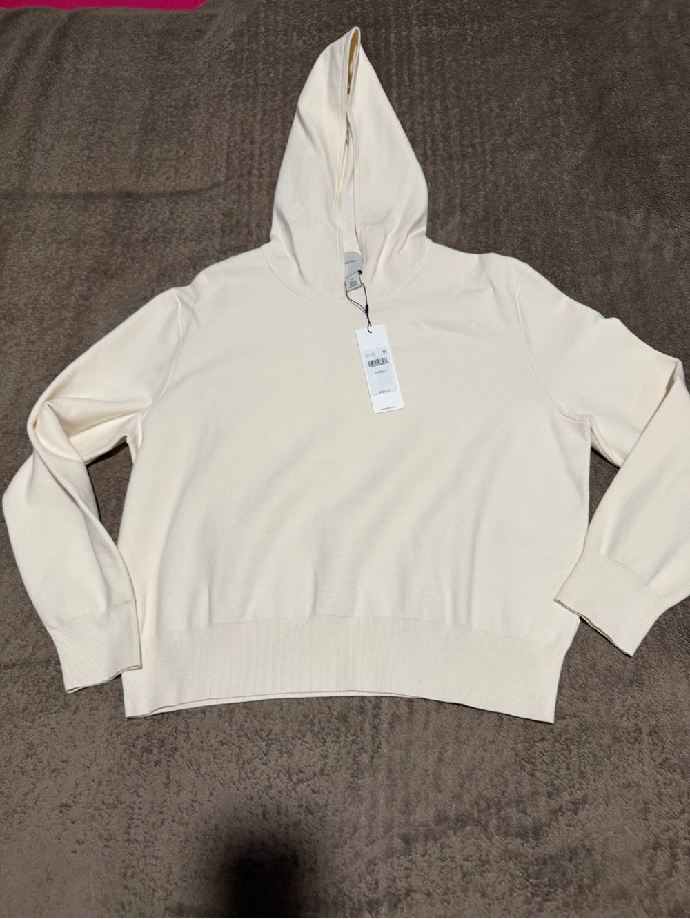 NEW, Calvin Klein Cream Hooded Lightweight Knit Pullover